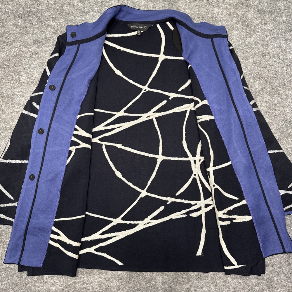 Ming Wang cardigan women's XL navy silver abstract career office work whimsical - Picture 5 of 10